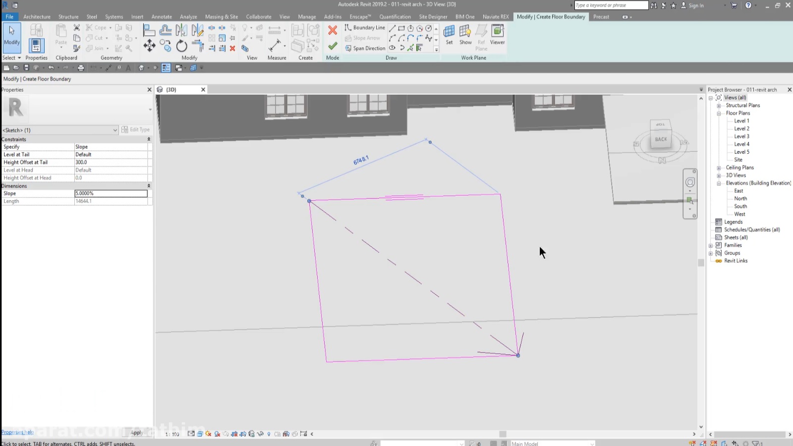 رویت معماری کف Floor modify shape editing section box وریبل point line support add نسبت ارتفاع slop arrow