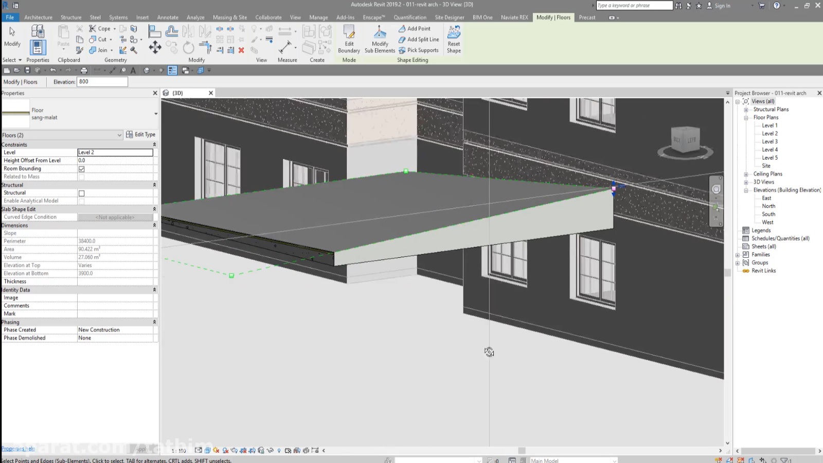 رویت معماری کف Floor modify shape editing section box وریبل