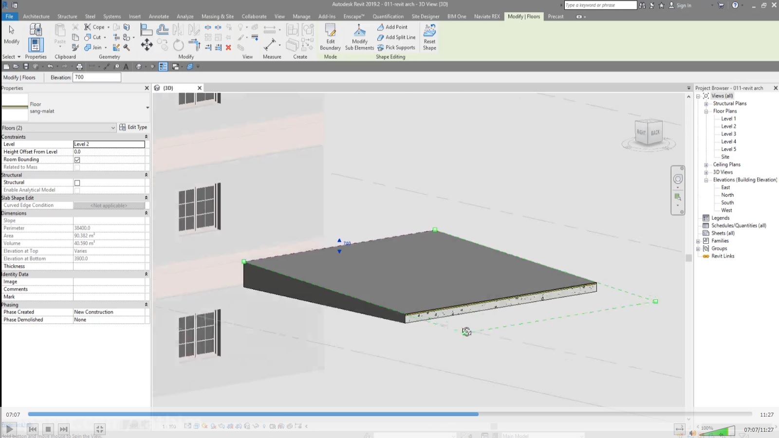 رویت معماری کف Floor modify shape editing section box وریبل point line support