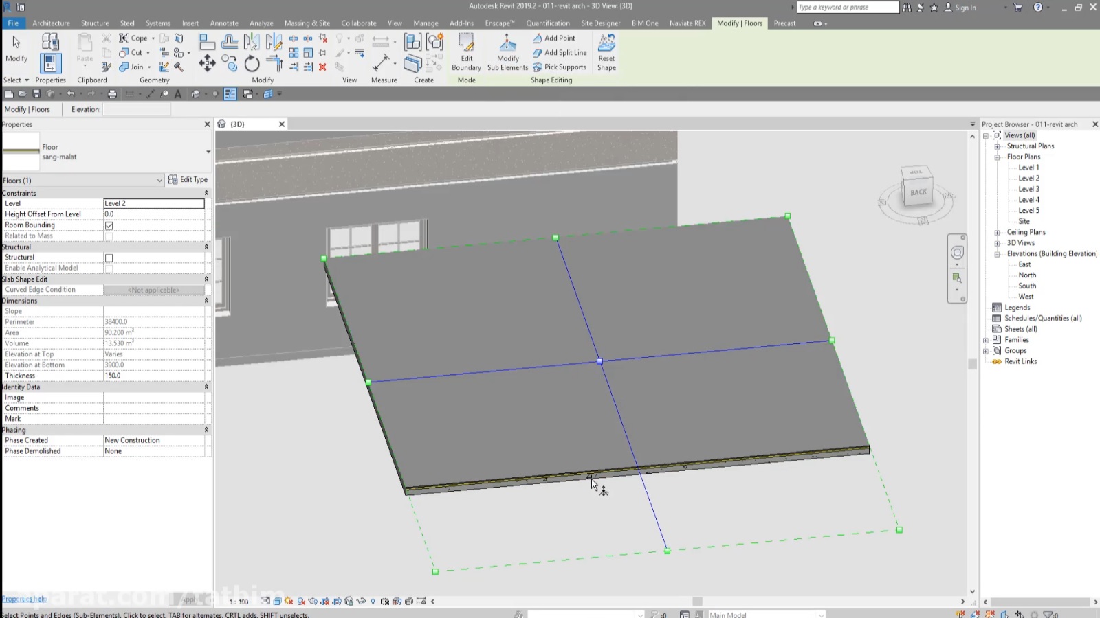 رویت معماری کف Floor modify shape editing section box وریبل point line support add نسبت