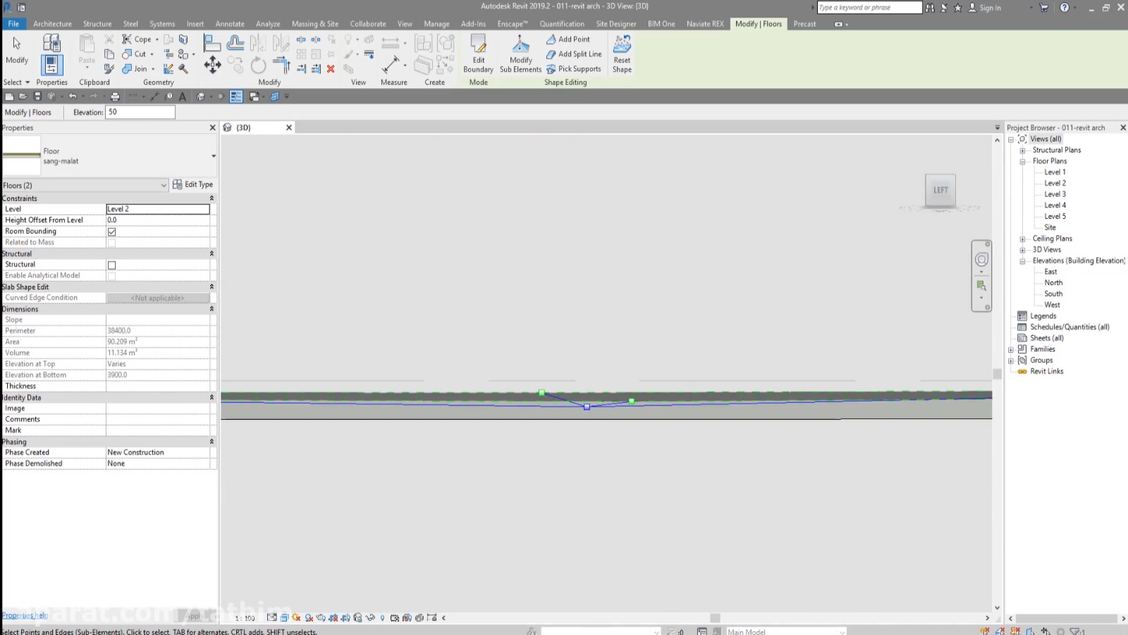 رویت معماری کف Floor modify shape editing section box وریبل point line support add نسبت ارتفاع